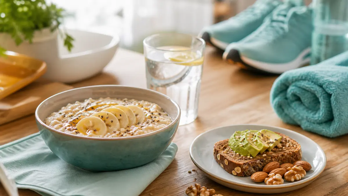 Desayuno saludable antes de entrenar: avena, fruta y agua