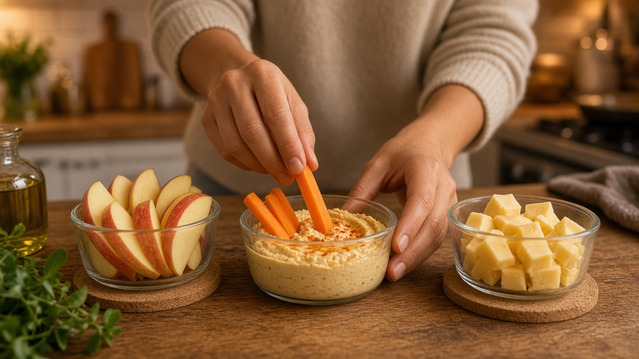 Preparación de snacks saludables para la tarde-noche en cocina doméstica