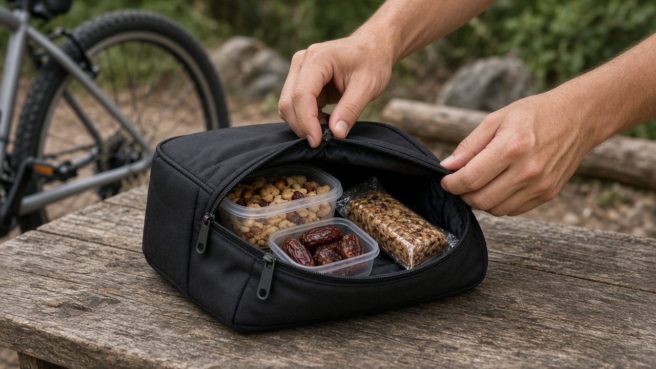 Bolsa con tentempiés prácticos para una ruta en bicicleta