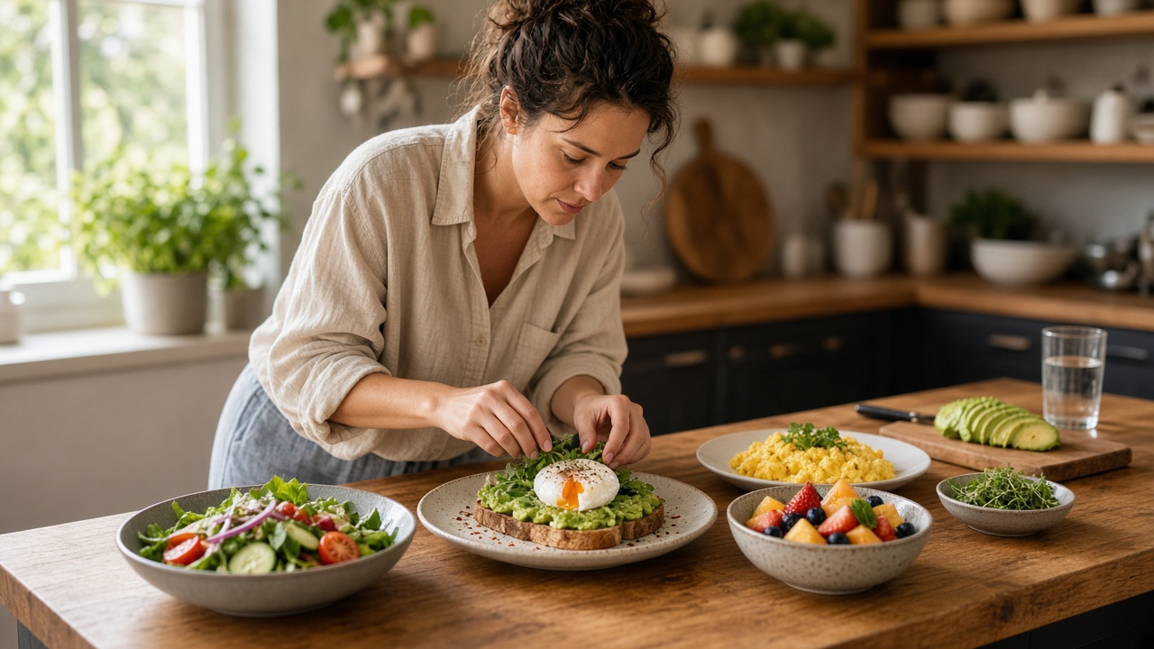 Brunch equilibrado en cocina moderna un fin de semana